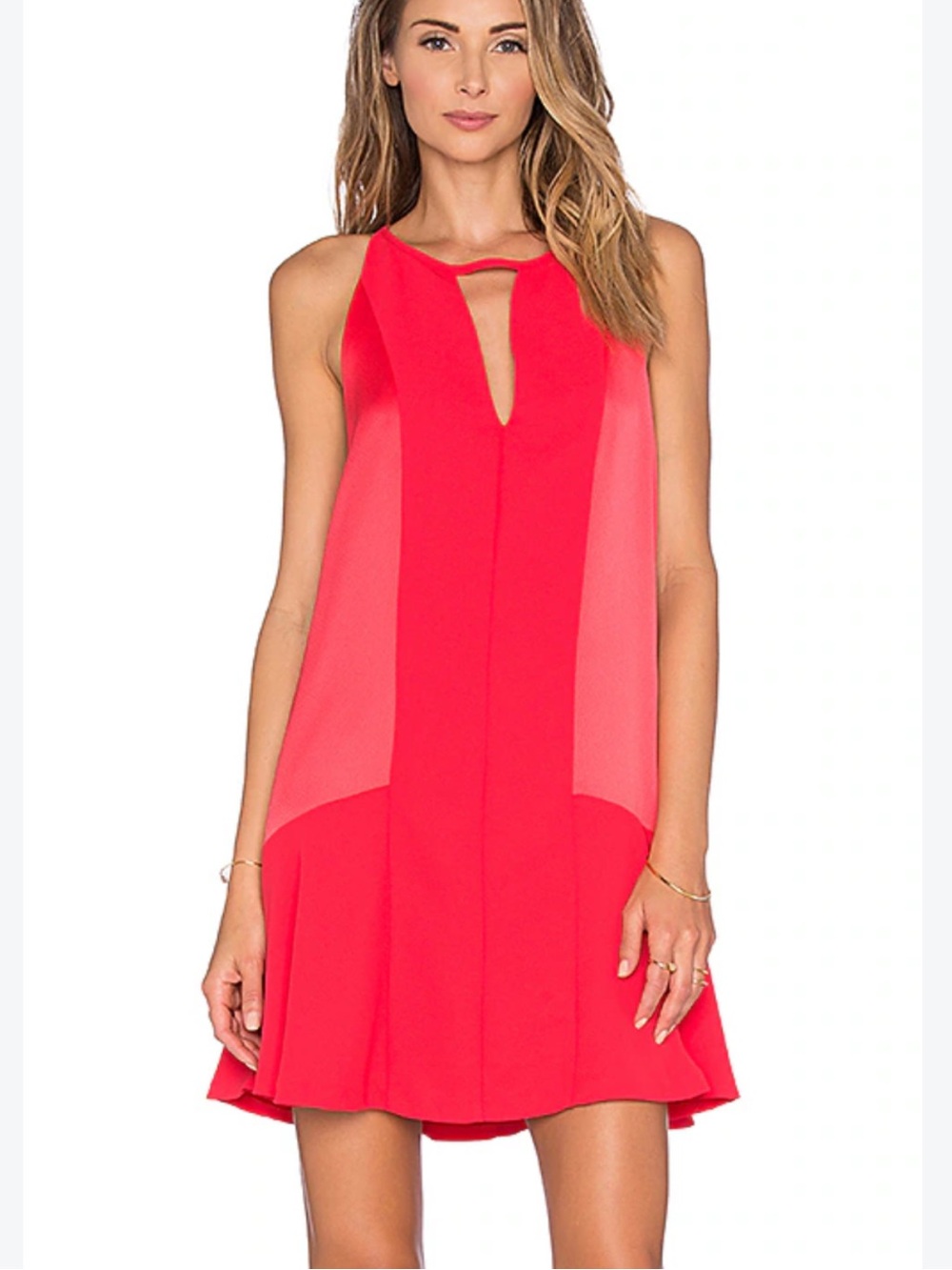 Parker Coral-Red Sleeveless Keyhole Mini Dress